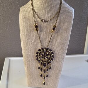 Vintage-style Gold-tone And Purple Cascading Rhinestone Pendant